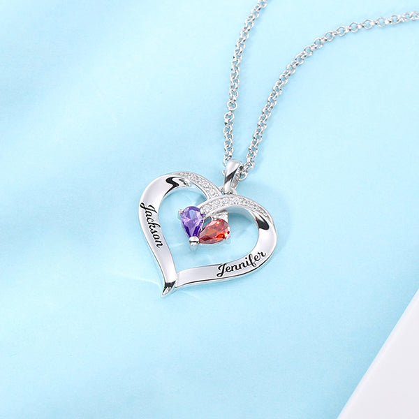 Forever Together Engraved Birthstone Necklace in Silver