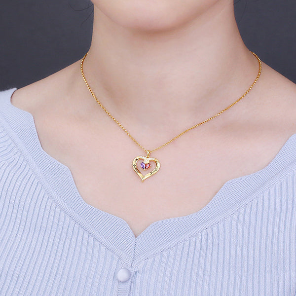 Forever Together Engraved Birthstone Necklace in Gold