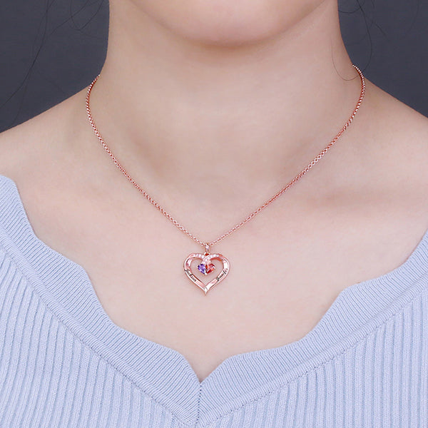 Forever Together Engraved Birthstone Necklace in Rose Gold