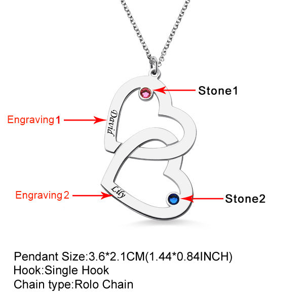 Engraved 1-5 Intertwined Hearts Necklace With Birthstones Sterling Silver