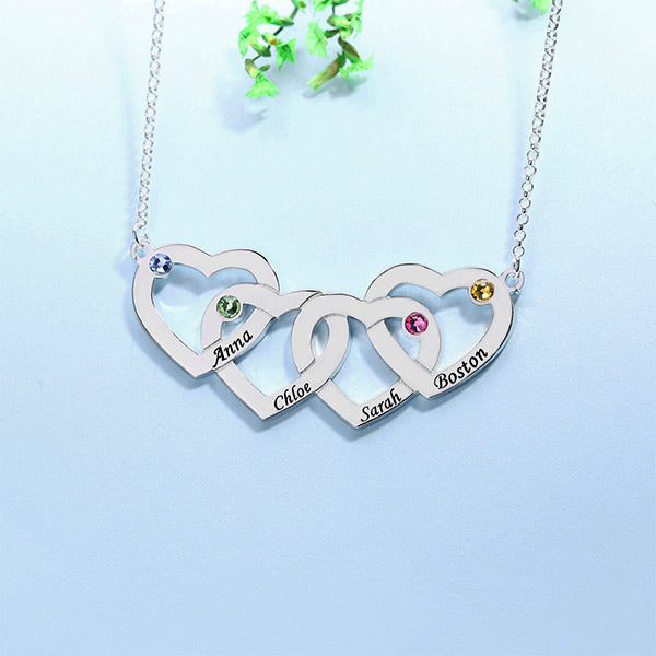 Engraved 1-5 Intertwined Hearts Necklace With Birthstones Sterling Silver