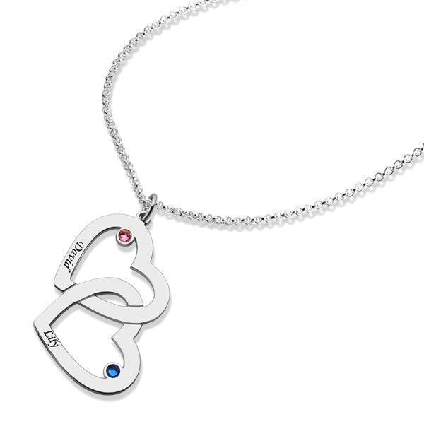 Engraved 1-5 Intertwined Hearts Necklace With Birthstones Sterling Silver