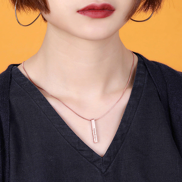 Engraved 4 Sides Bar Necklace Rose Gold