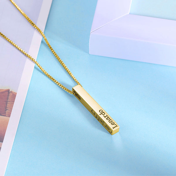 Engraved 4 Sides Bar Necklace in Gold