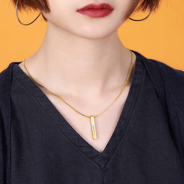 Engraved 4 Sides Bar Necklace in Gold
