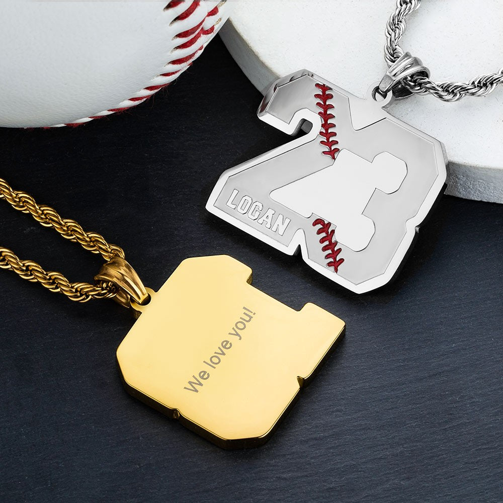 Personalized Baseball & Softball Sports Number Stainless Steel Necklace with Name, Gifts for Sports Lovers