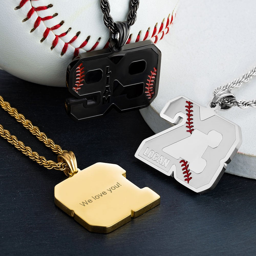 Personalized Baseball & Softball Sports Number Stainless Steel Necklace with Name, Gifts for Sports Lovers