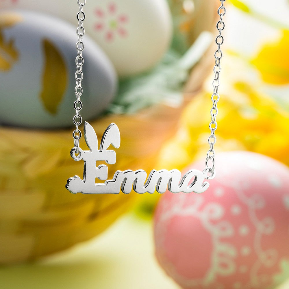 Easter Gift, Personalized Name Easter Bunny Necklace, Gift for Kid
