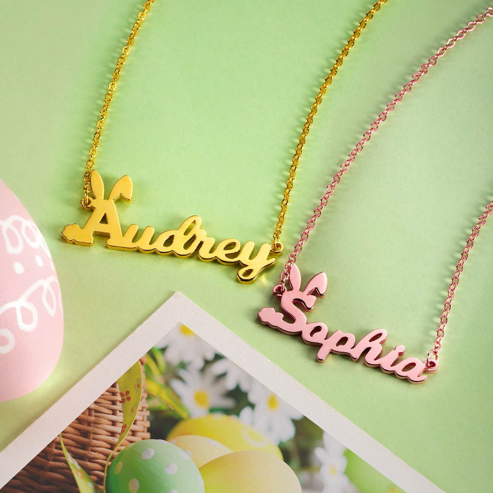 Easter Gift, Personalized Name Easter Bunny Necklace, Gift for Kid