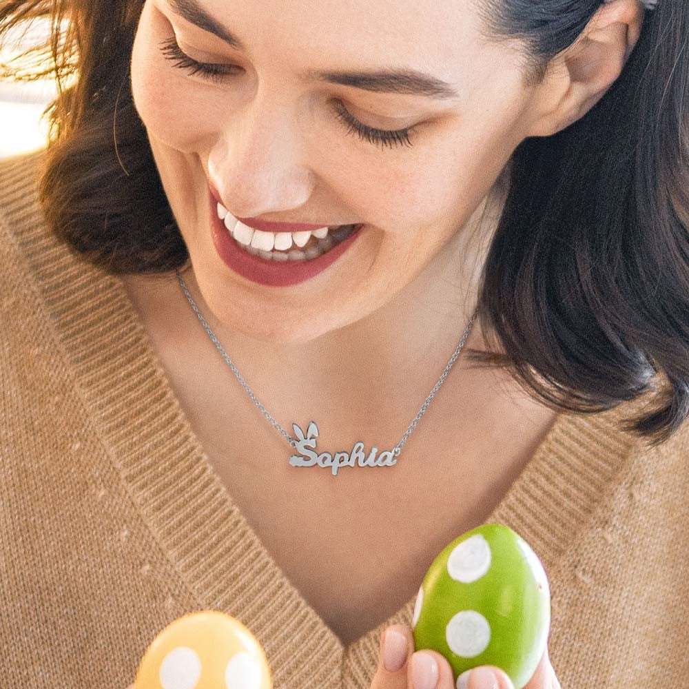 Easter Gift, Personalized Name Easter Bunny Necklace, Gift for Kid