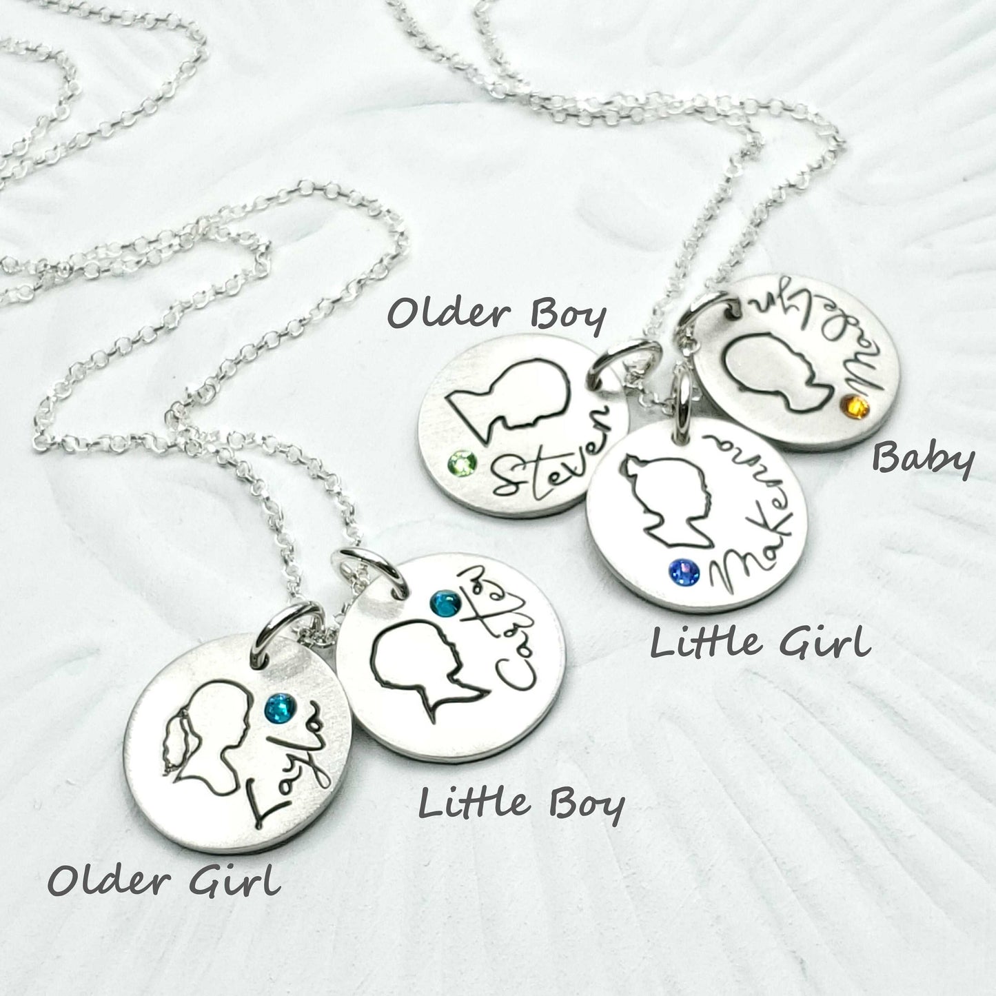 Birthstone Mothers Necklace, Personalized Silhouette and Name Charm Necklace, Gift for Mom, Gift for Grandma
