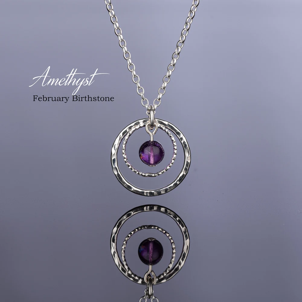 Sterling Silver Circle of Life Necklace, Birthstone Jewellery, Birthday Gift for Women