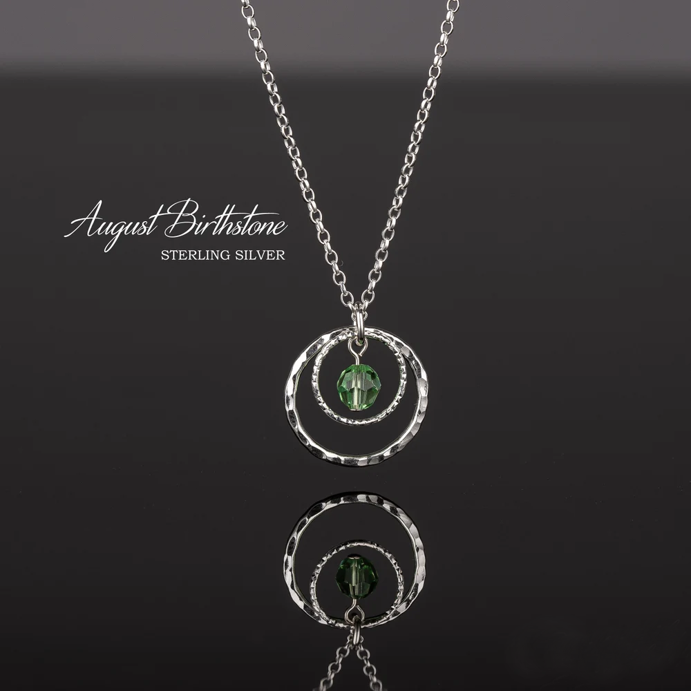 Sterling Silver Circle of Life Necklace, Birthstone Jewellery, Birthday Gift for Women
