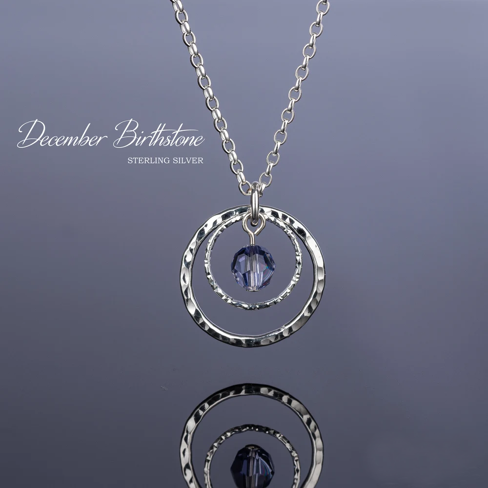 Sterling Silver Circle of Life Necklace, Birthstone Jewellery, Birthday Gift for Women