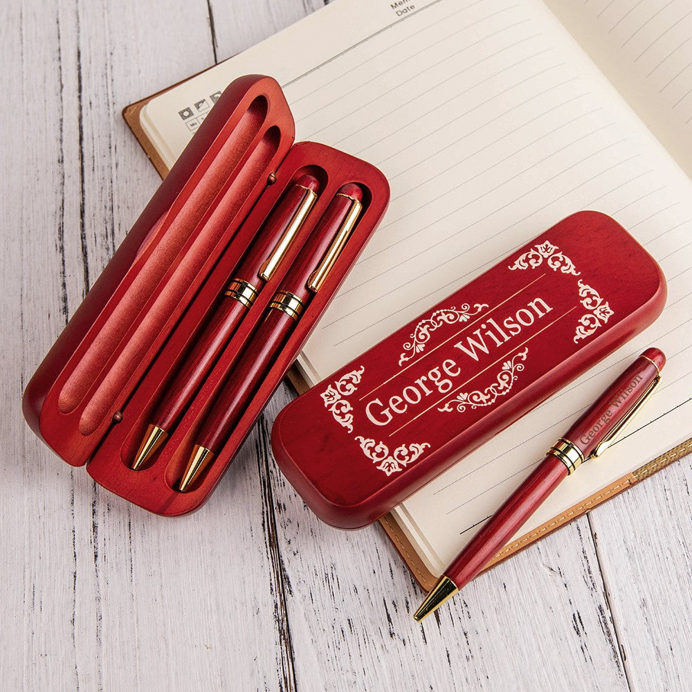 Pen & Case Sets with Gift Box, Custom Engraved Name Wooden Ballpoint Pen, Gift for Students/Lawyers/Doctors/Teachers/Graduates