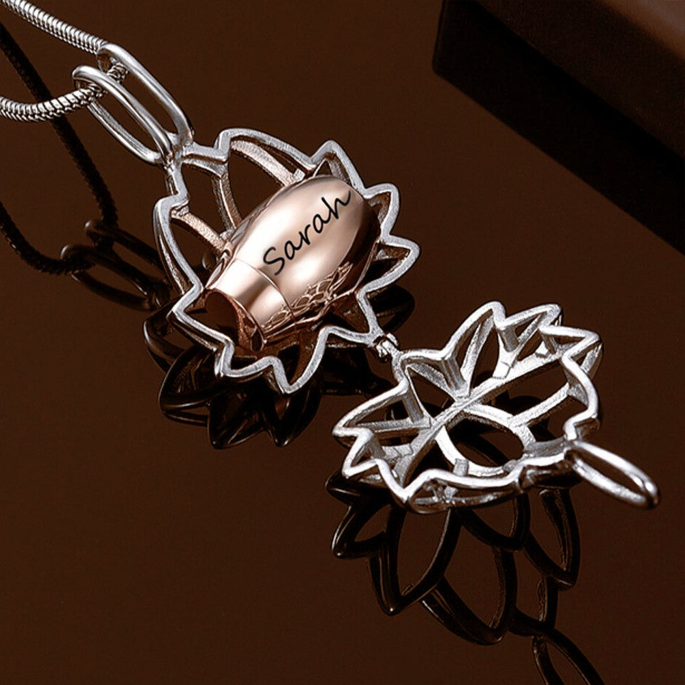Personalized Lotus Flower Ashes Pendant Necklace with Mini Keepsake Urn, Memorial Cremation Jewelry, Memory Gift for Beloved/Pet Loss