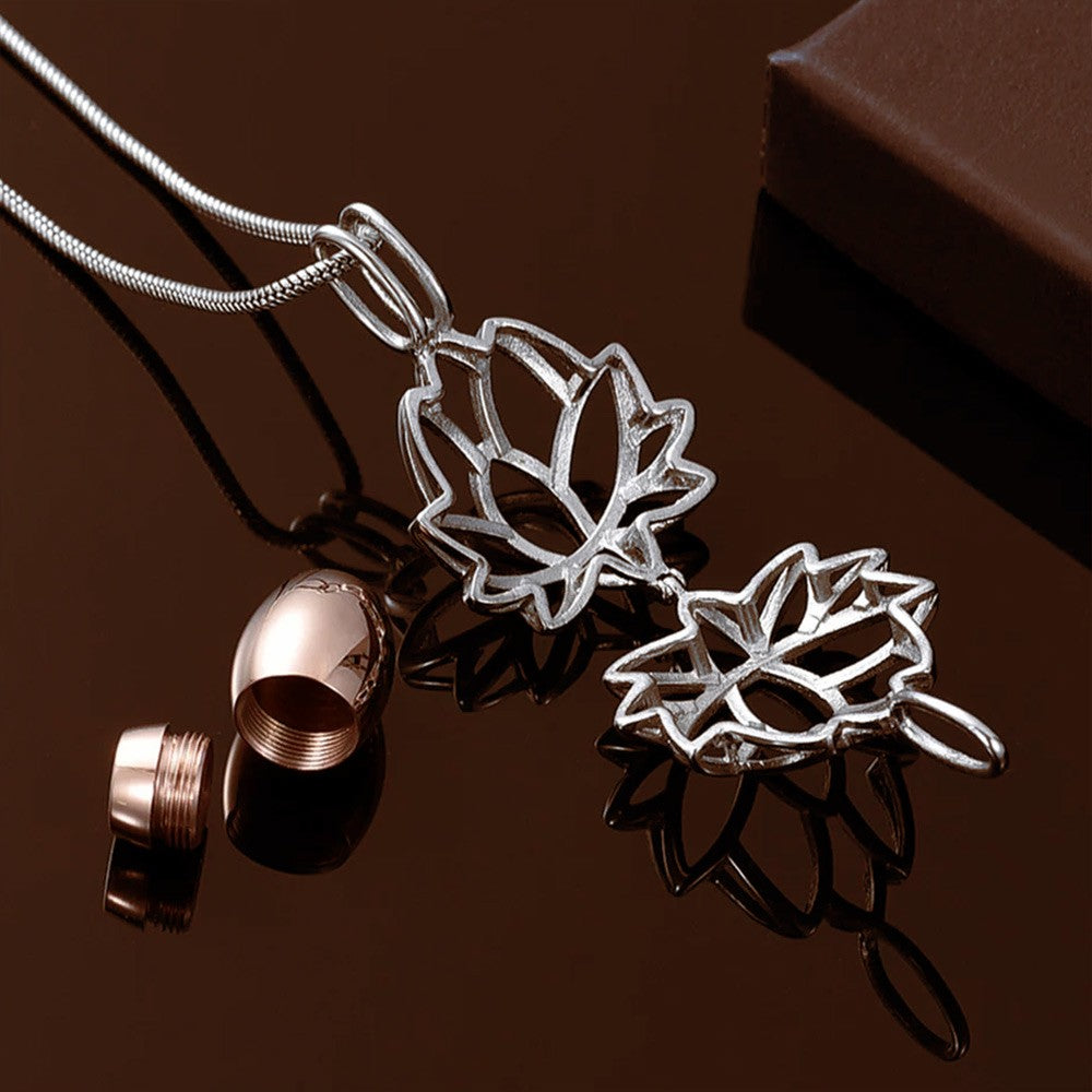 Personalized Lotus Flower Ashes Pendant Necklace with Mini Keepsake Urn, Memorial Cremation Jewelry, Memory Gift for Beloved/Pet Loss