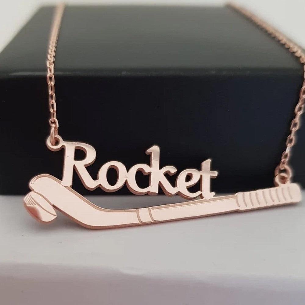 Ice Hockey Name Necklace, 925K Silver Custom Hockey Necklace, Hockey Gift, Hocey Lover Gift, Christmas Gift, Hockey Pendant