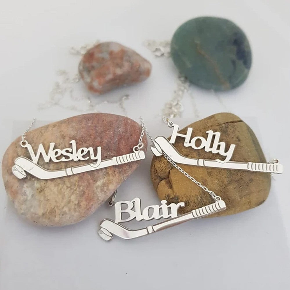 Ice Hockey Name Necklace, 925K Silver Custom Hockey Necklace, Hockey Gift, Hocey Lover Gift, Christmas Gift, Hockey Pendant
