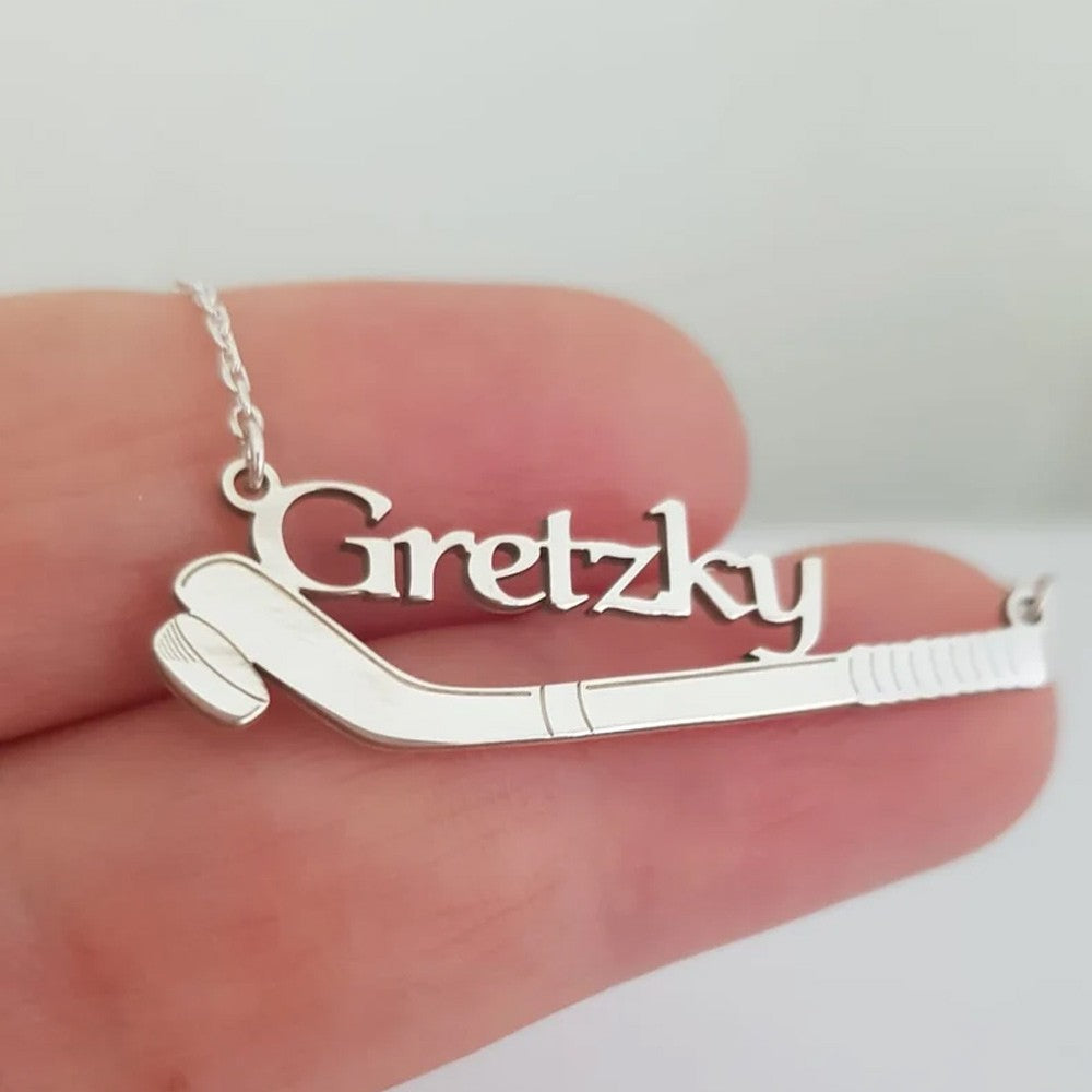 Ice Hockey Name Necklace, 925K Silver Custom Hockey Necklace, Hockey Gift, Hocey Lover Gift, Christmas Gift, Hockey Pendant