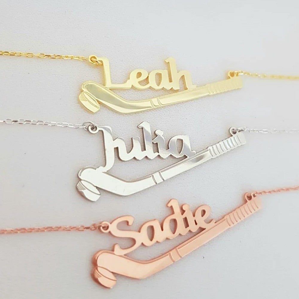 Ice Hockey Name Necklace, 925K Silver Custom Hockey Necklace, Hockey Gift, Hocey Lover Gift, Christmas Gift, Hockey Pendant