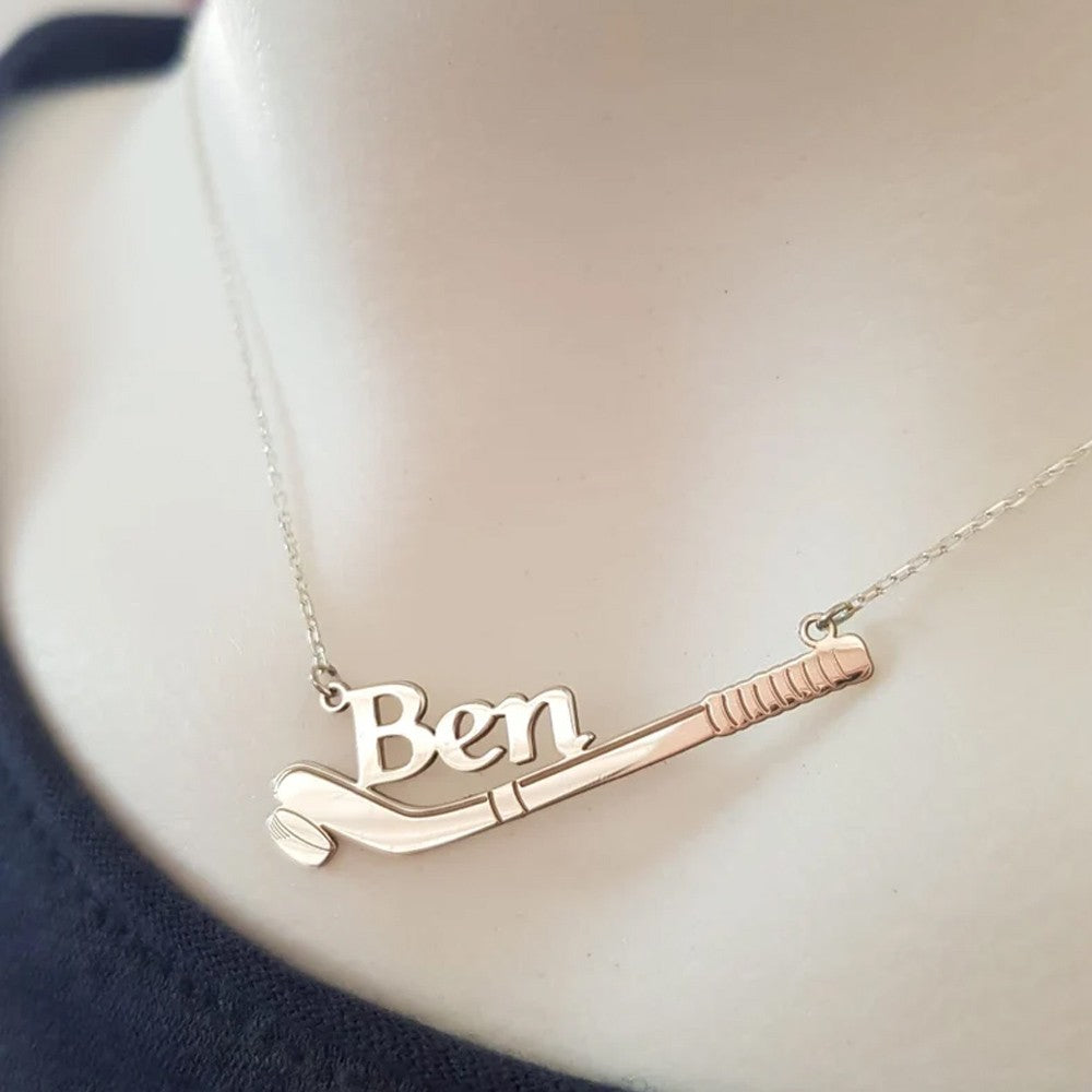 Ice Hockey Name Necklace, 925K Silver Custom Hockey Necklace, Hockey Gift, Hocey Lover Gift, Christmas Gift, Hockey Pendant