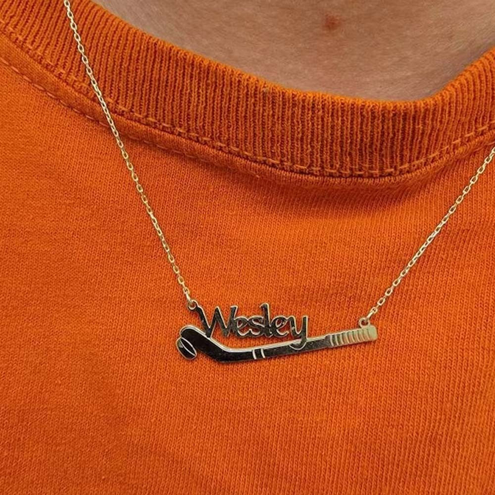 Ice Hockey Name Necklace, 925K Silver Custom Hockey Necklace, Hockey Gift, Hocey Lover Gift, Christmas Gift, Hockey Pendant