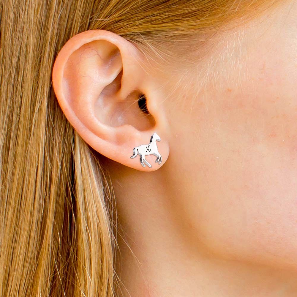 Horse Stud Earrings in Sterling Silver, Cute Tiny Animal Earrings, Minimalist Little Galloping Horse Jewelry Gift for Her, Animal Lover