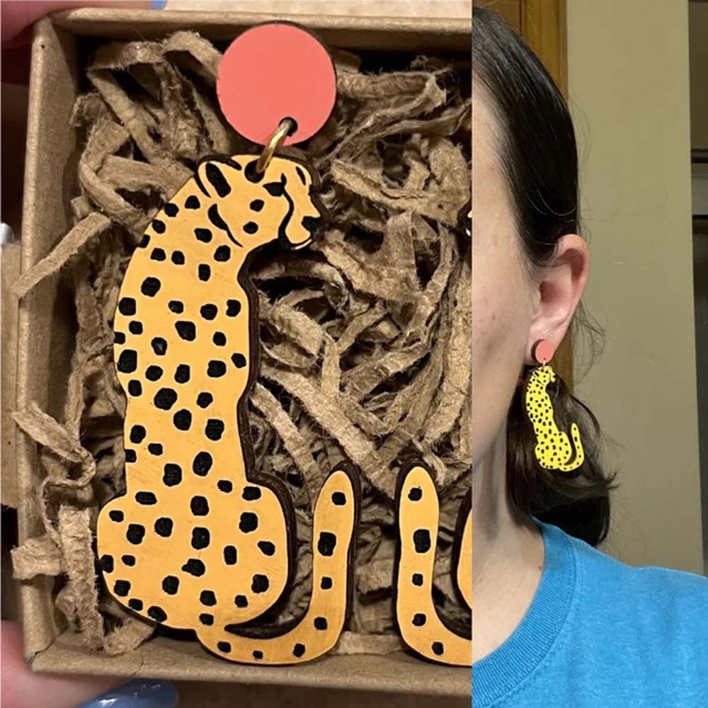 Cheetah Earrings, Leopard Earrings, Big Cat Earrings, Wild Animal Jewelry, Statement Earrings, Yellow Earrings