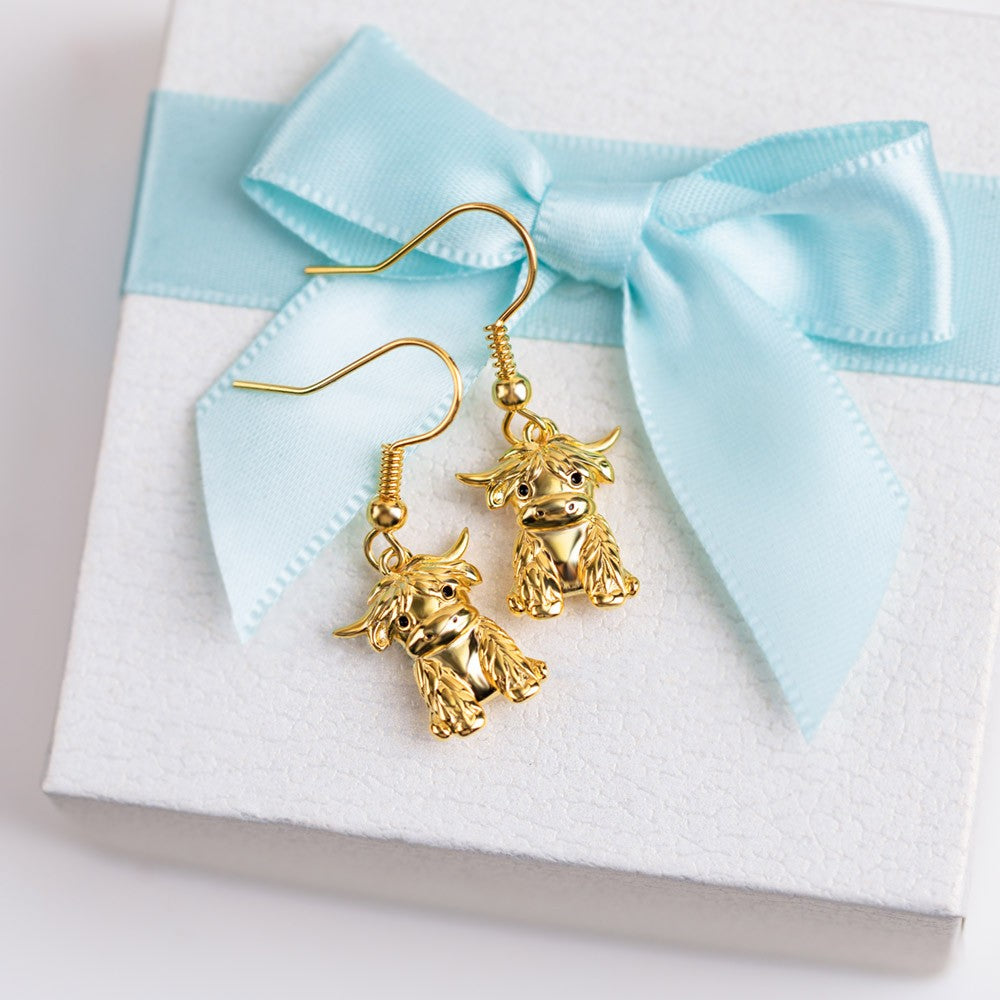 Highland Cow Dangle Earrings, Sterling Silver/Brass Animal Earrings, Women's Jewelry, Christmas/Birthday/Anniversary Gifts for Women/Girls/Cow Lovers