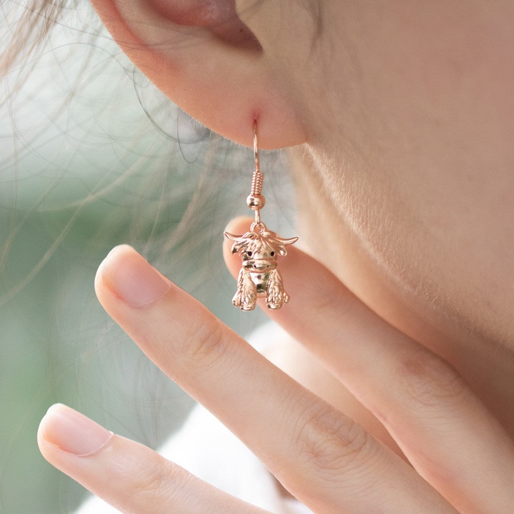 Highland Cow Dangle Earrings, Sterling Silver/Brass Animal Earrings, Women's Jewelry, Christmas/Birthday/Anniversary Gifts for Women/Girls/Cow Lovers