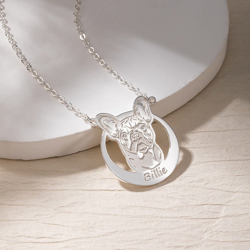 Personalized French Bulldog Silver Necklace, Dog Name Necklace, Handmade Dog Gifts, Dog Breed Jewelry