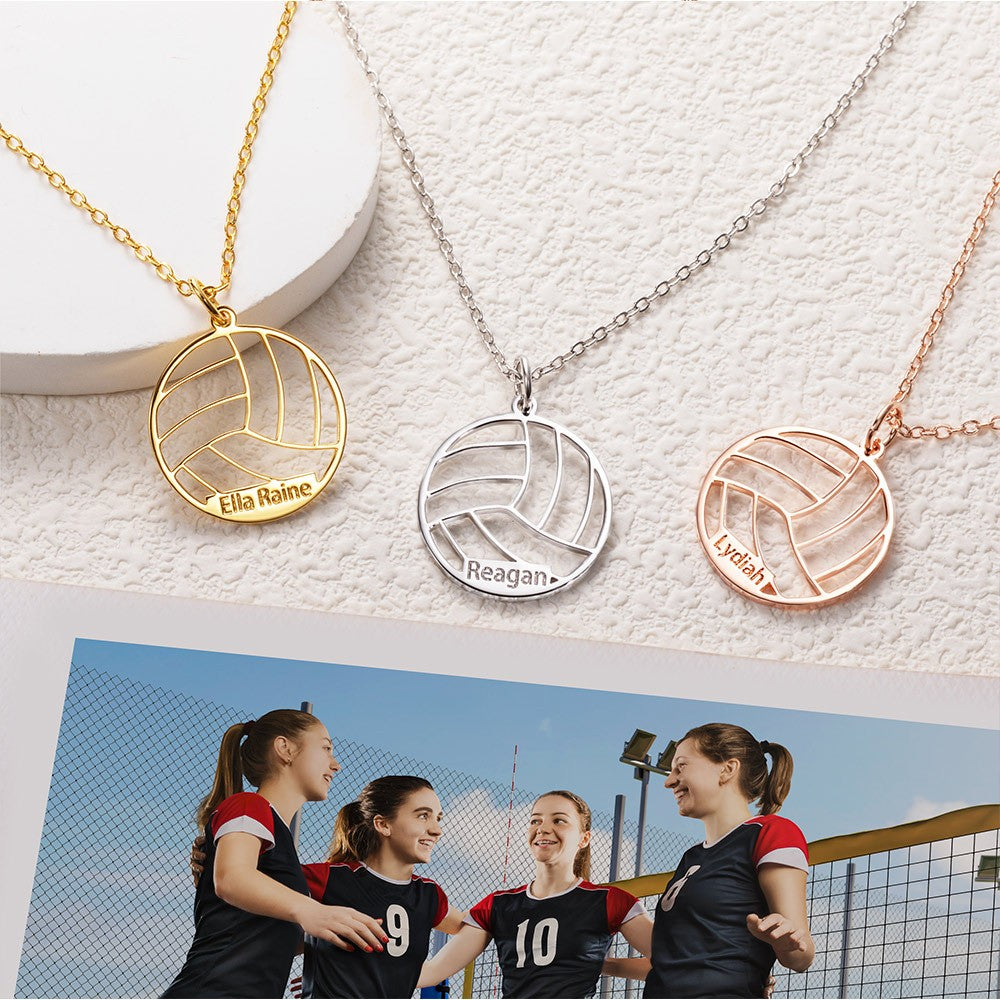 Personalized Engraved Name Volleyball Pendant Necklace, Sport Theme Jewelry, Team Keepsake Christmas Gift for Volleyball Player/Sports Lover