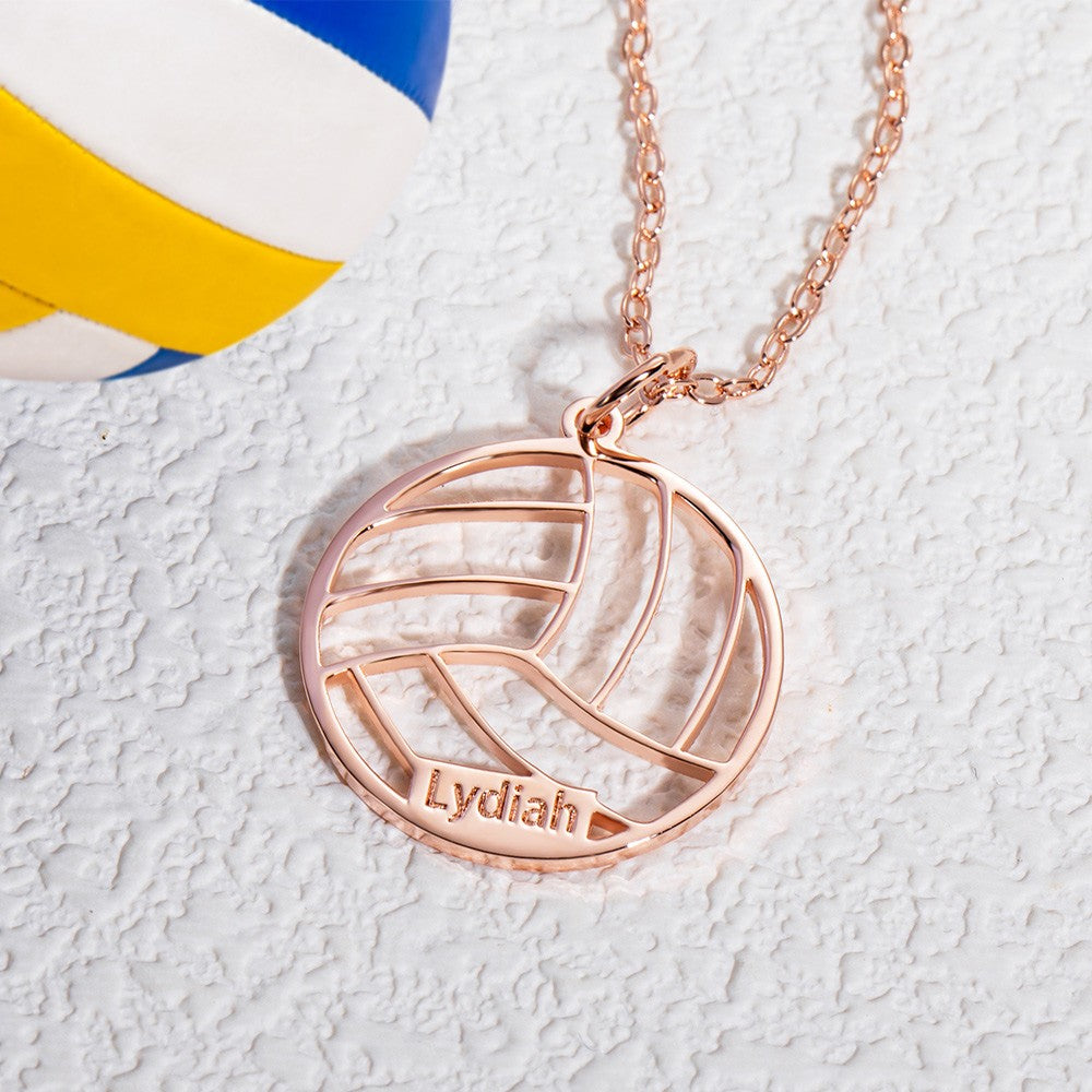 Personalized Engraved Name Volleyball Pendant Necklace, Sport Theme Jewelry, Team Keepsake Christmas Gift for Volleyball Player/Sports Lover