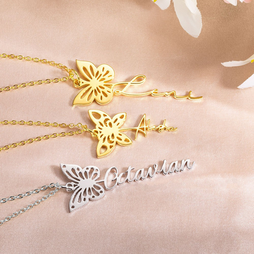 Custom Dainty Birth Butterfly Name Necklace, Birthday/Bridesmaid/Mother's Day Gift for Mom/Wife/Family/Best Friends