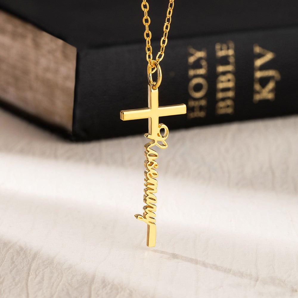 Personalized Cross Name Necklace, Sterling Silver 925 Custom Name Jewelry, Crucifix Necklace, Baptism/Christening/First Communion Gift