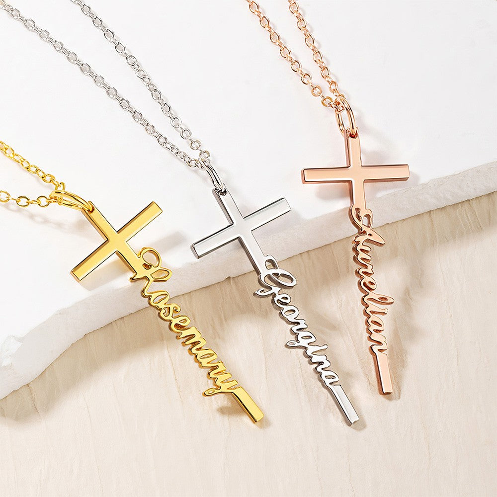 Personalized Cross Name Necklace, Sterling Silver 925 Custom Name Jewelry, Crucifix Necklace, Baptism/Christening/First Communion Gift