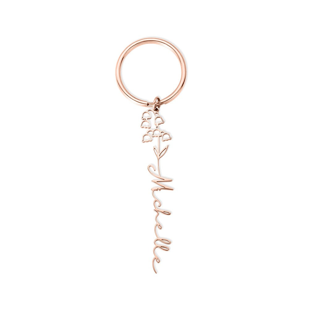 Personalized Name Birth Flower Keychain, Stainless Steel Dainty Keyring for Tote/Purse/Bag, Birthday/Mother's Day/Christmas/Bridesmaid Gift for Her