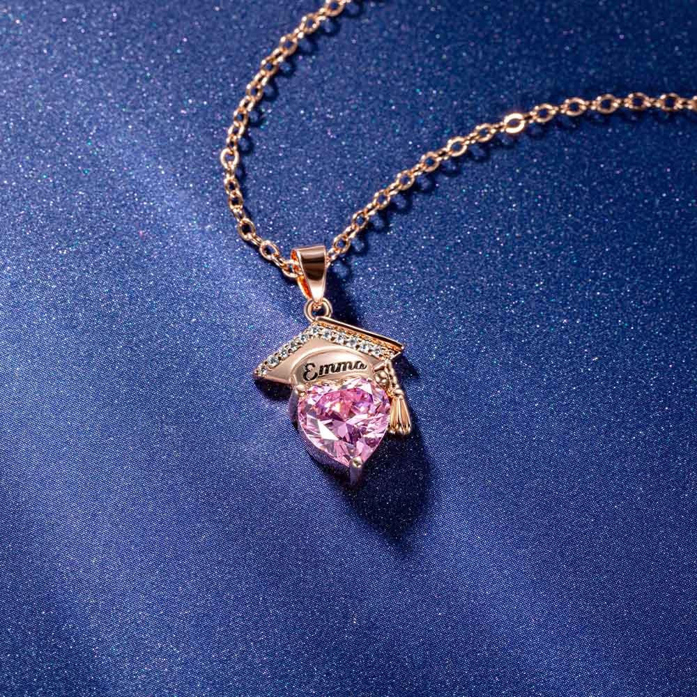 Custom Bachelor Hat Birthstone Heart Shaped Graduation Necklace, Sterling Silver 925 Jewelry, Class of 2024, Graduation Gift for Graduate Students