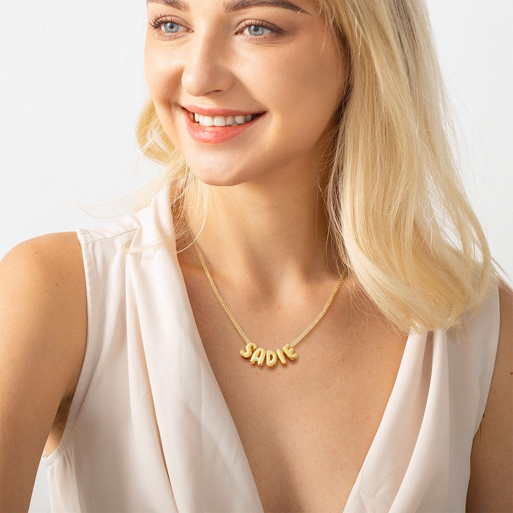 Personalized Bubble 3D Letter Name Necklace, Chunky Balloon Initial Necklace for Woman/Girl, Silver/Rose Gold/Gold Letter Pendant Necklace