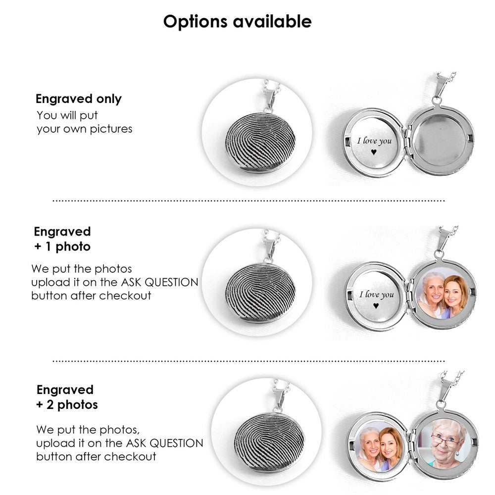 Personalized Fingerprint Locket Necklace with Photo, Custom Engraved Necklace, Memorial Jewelry, Sympathy Gift, Bereavement Gift, Gift for Her/Family
