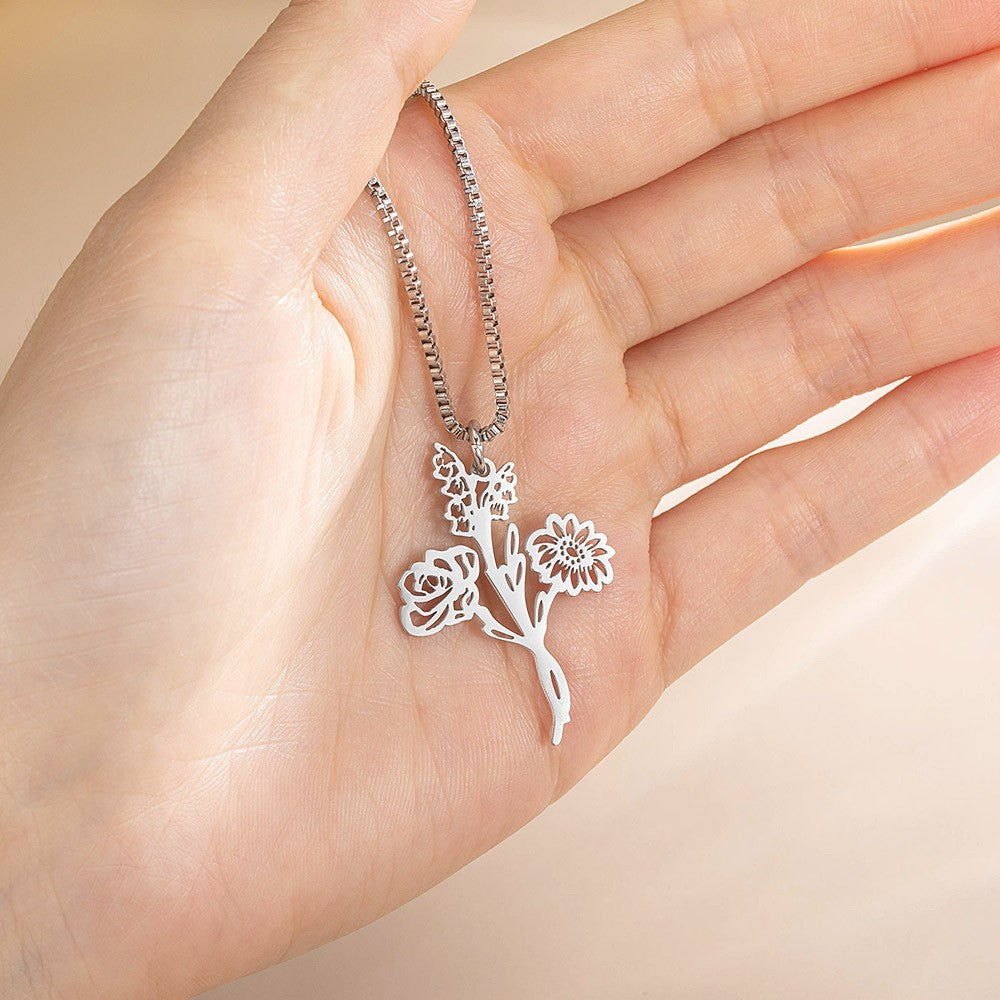 Custom Birthflower Bouquet Necklace, Family Necklace, Mother's Day/Birthday Gifts, Gifts for Grandma/Mom