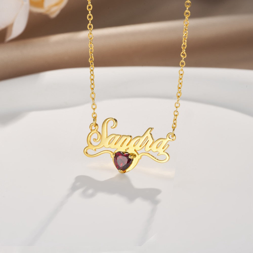 Personalized Minimalist Name Necklace with Heart Birthstone, Valentine's Day/Birthday/Anniversary/Christmas Gift for Her