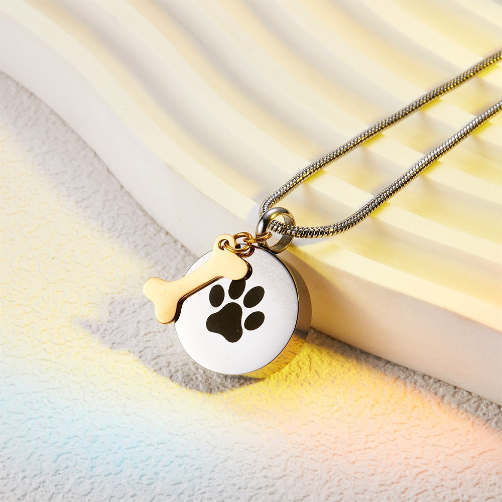 Custom Engraved Pet Photo & Paw Urn Ashes Necklace, Dog/Cat Ashes Cremation Jewelry with Free Funnel Kit, Memorial Keepsake, Gift for Pet Owner/Lover
