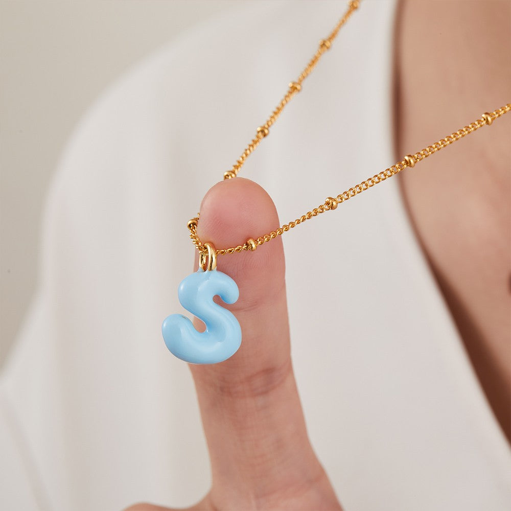 Personalized 3D Colorful Bubble Letter Necklace, Balloon Initial Necklace, Women’s Jewelry, Mother's Day/Children's Day Gift for Mom/Girl/Her