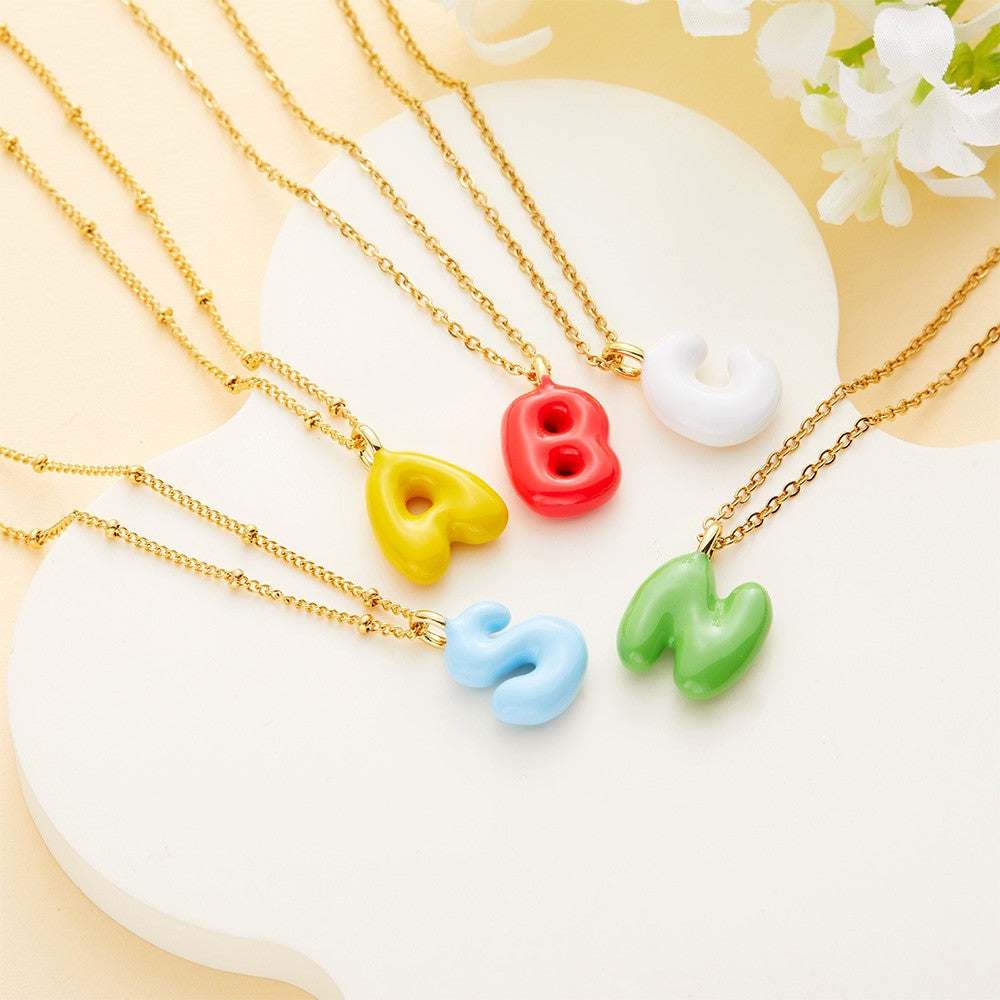 Personalized 3D Colorful Bubble Letter Necklace, Balloon Initial Necklace, Women’s Jewelry, Mother's Day/Children's Day Gift for Mom/Girl/Her