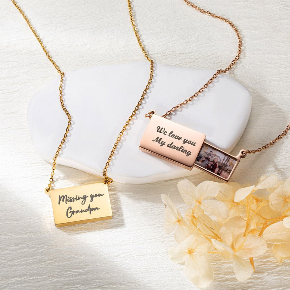 Custom Engraved Photo Locket Necklace, Picture Holder Locket Necklace, Memorial Gift, Birthday/Valentine's Day/Anniversary Gift for Mom/Her/Family