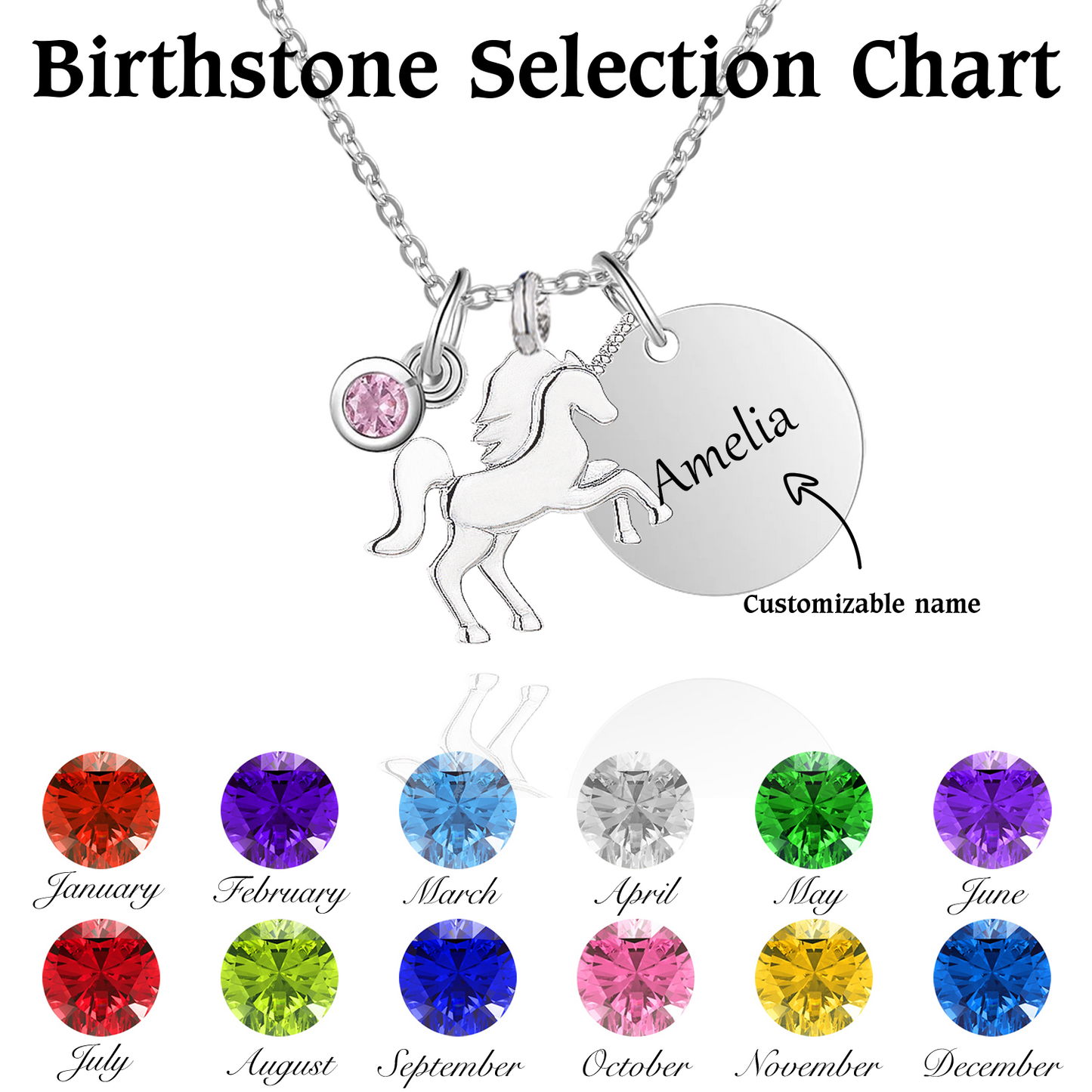 Personalized Lucky Unicorn Necklace with Birthstone, Custom Kid Name Engraved Necklace, Birthday/Children's Day Gift for Girl/Daughter/New Mom