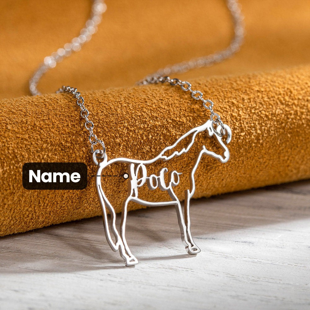 Personalized Name Horse Necklace, Animal Memorial Necklace, Horse Jewelry, Horse Riding/Christmas Gift, Gift for Horse Lover