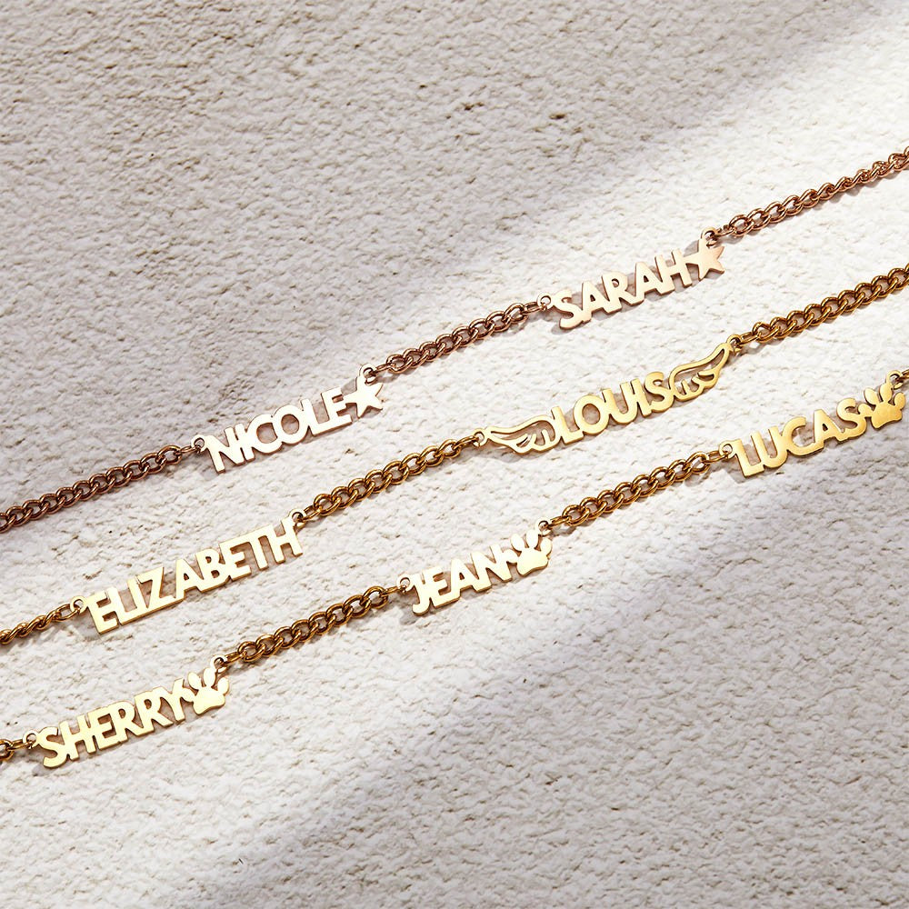 Personalized Family Names Necklace with Icons, Sterling Silver 925 Women's Jewelry, Birthday/Anniversary/Mother's Day Gift for Her/Mom/Grandma